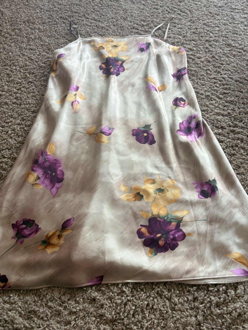 Women’s Floral Slip lingerie pajama Dress in Cream with Purple & Yellow Blooms